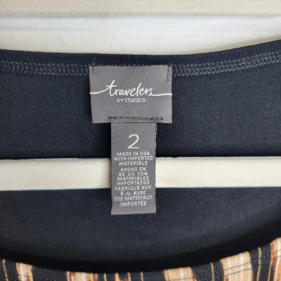 Travelers By Chico's Women's Size 2 Shirt Top Black Brown Poncho Fit - Picture 5 of 6